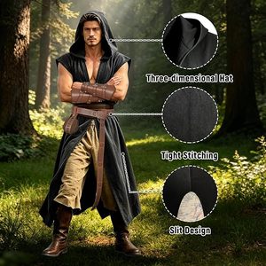 Conjunto de 4 Piezas de Capa sin Mangas con Capucha Estilo Vikingo Medieval Renacentista, Accesorios de Disfraz para Halloween, Ropa para Larp - Product Image 4
