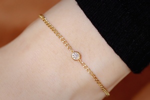 Xinfly Real 18K Gold Diamond Curb <b>Chain</b> Bracelet Anklet Set AU750 0.10ct Bezel Set Solitaire Minimalist Fine Jewelry for Women - Product Image 6