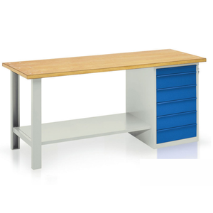 Établi Tecnotelai avec 6 tiroirs, plateau en bois, 2000x750x900mm - Product Image 1