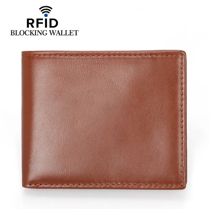 Factory Wholesale Fashion Genuine Leather Wallet RFID Multi-card Oil Wax Leather Men Wallet