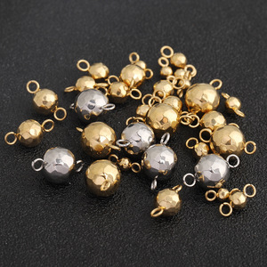 Perles solides en acier inoxydable, soudées au laser, double anneau, pendentif rond en diamant, accessoires de bijoux DIY, couleur or et argent - Product Image 3