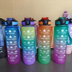 Hot Sale 1000Ml Leakproof Gradient Sports Gym Fitness Plastic <b>Water</b> <b>Bottle</b> With <b>Time</b> Marker - Product Image 1
