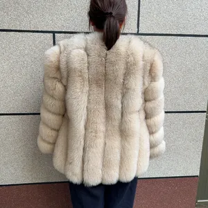 Cappotto Invernale Lungo in Vera <span class=keywords><strong>Pelliccia</strong></span> di Volpe Grigio Scuro per Donna, Antivento, Modello Verticale - Product Image 6