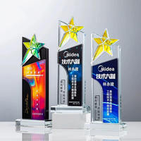 Trophée personnalisé en verre cristal avec revêtement AB arc-en-ciel, plaque d'attribution en cristal étoilé