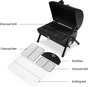 Mini barbecue portable à <span class=keywords><strong>charbon</strong></span> de <span class=keywords><strong>bois</strong></span> avec thermomètre pour jardin, fumoir extérieur en acier robuste - Product Image 3