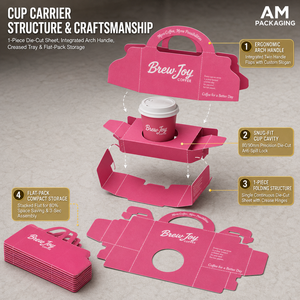 Boîte de transport pour gobelets en papier kraft personnalisée, emballage pour boissons à emporter avec porte-gobelets portable, OEM ODM - Product Image 4