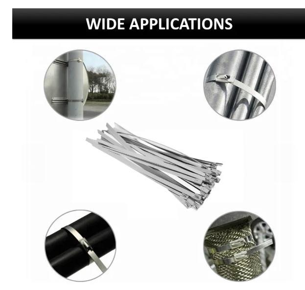 Self-Locking Black Stainless Steel Cable Ties with Steel Ball, Rust Resistant, Anti-Slip, Heavy Duty for Chemical Industry