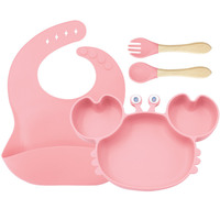 Ensemble de vaisselle en silicone pour enfants, 9 pièces, assiette en forme de crabe, vaisselle pour bébé, bol pour aliments complémentaires, cuillère et fourchette en silicone, ensemble d'alimentation