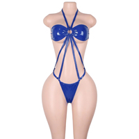 Exotische Tanzbekleidung Lackleder-Bodysuits Tanga Sexy Dessous Clubwear Performance-Outfits Einteilige Glänzende Striptease-Kleidung