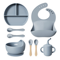 Ensemble d'alimentation pour bébé en silicone personnalisé, assiette à ventouse, bol, vaisselle de sevrage pour tout-petits de qualité alimentaire avec ustensiles, cuillère, fourchette, tasse pour nourrissons