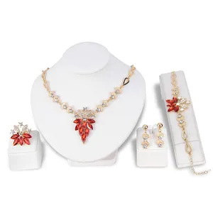 Liffly — ensemble de bijoux de mariée indienne, parure de luxe en verre de cristal plaqué or, mode dubaï, lot de 4 pièces
