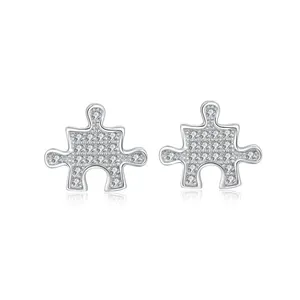 Small Puzzle Stud Earrings Needle Fashion 925 Real Silver Hypoallergenic Small Luxury Stud Earrings