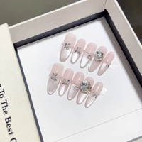 Uñas postizas acrílicas 3D hechas a mano, estilo gótico oscuro, reutilizables, con decoración de demonio y pedrería, venta al por mayor