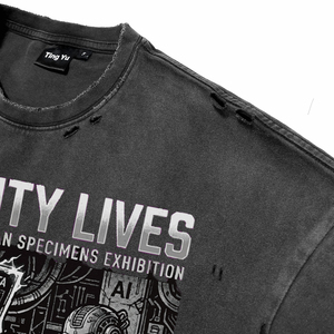 T-shirts Oversize en Coton Délavé Effet Usé 2026, Personnalisés avec Imprimé Graphique Loup Punk, Manches Courtes, Col Rond, Respirants, pour la Vente en Gros - Product Image 3