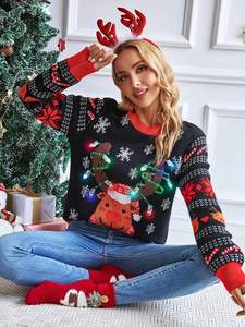 Coréen Crewneck Femmes Adorable Ugly <span class=keywords><strong>Pull</strong></span> Tricoté <span class=keywords><strong>Pull</strong></span> <span class=keywords><strong>De</strong></span> <span class=keywords><strong>Noël</strong></span> Animal Front Famille Tenues Assorties Hiver - Product Image 2