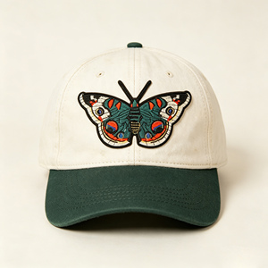 Casquette de baseball décontractée en coton doux, réglable, avec logo brodé papillon, bicolore, effet délavé, personnalisable ODM OEM - Product Image 2