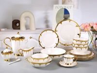 Service de vaisselle vente en gros, blanc avec bordure dorée, bol à soupe en céramique, assiette, bol, service de vaisselle en porcelaine de luxe, vaisselle