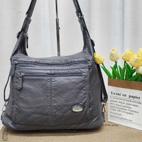 Sac bandoulière multifonction Y2K en PU souple délavé, convertible (à porter à l'épaule, en bandoulière ou sur le dos), grande capacité, fermeture éclair, en polyester