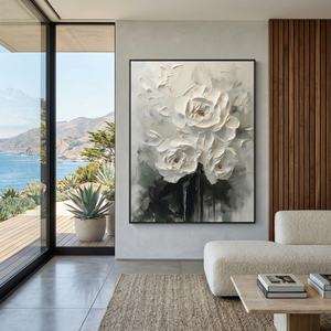 Pintura al Óleo de Peonía Blanca sobre Lienzo, Arte Floral Impasto, Decoración para el Hogar, Arte Decorativo de Interior, Pintura Mural Pintada a Mano - Product Image 1