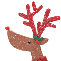 Décoration de Noël rustique en forme de renne rouge scintillant de 18 pouces avec écharpe et base en bois, idéale pour cheminée, fenêtre, prête à l'emploi