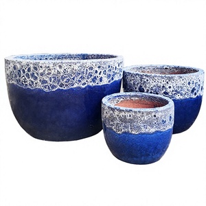 Juego de Macetas de Cerámica con Acabado Azul, Diseño Rústico Ecológico, Macetas de Piso para Interiores y Exteriores, para Jardín y Hogar - Product Image 1