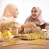 Décorations de Ramadan en contreplaqué, plaques de table pour la célébration de l'Aïd al-Fitr, en forme de lune et de château, semi-artisanales, pour usage intérieur, à suspendre