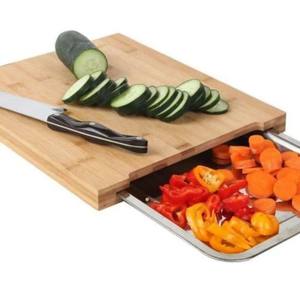 Planche à découper de cuisine en bois écologique avec plateau en acier inoxydable pour fruits et légumes Cuisine occidentale Steak Pull-Out Design - Product Image 1