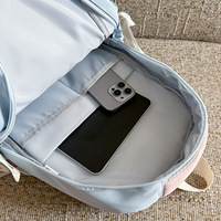 Sac à dos d'étudiant mignon en patchwork pastel avec poche transparente en PVC, décor en dentelle, sac d'école avec porte-monnaie détachable