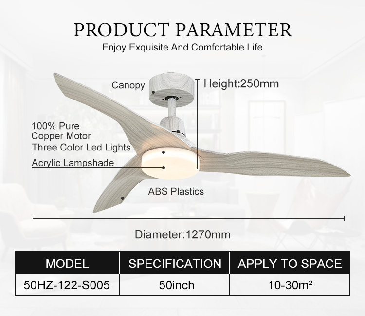 China made high performance white wood grain interior decoration air cooled ceiling fan lamp