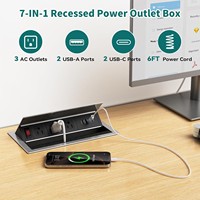 Hub d'alimentation encastré LEGA Cube8P pour table de conférence, prise USB-C 30W, multiprise encastrée, 2 ports USB+C, 3 prises TR, interrupteur marche/arrêt, noir