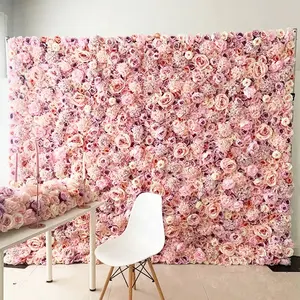 Custom 3D Doek Flowerwall Bruiloft Kunstzijde Rose Bloem Wandpaneel Achtergrond Kunstbloem Decoratieve Bloemen Voor Muur