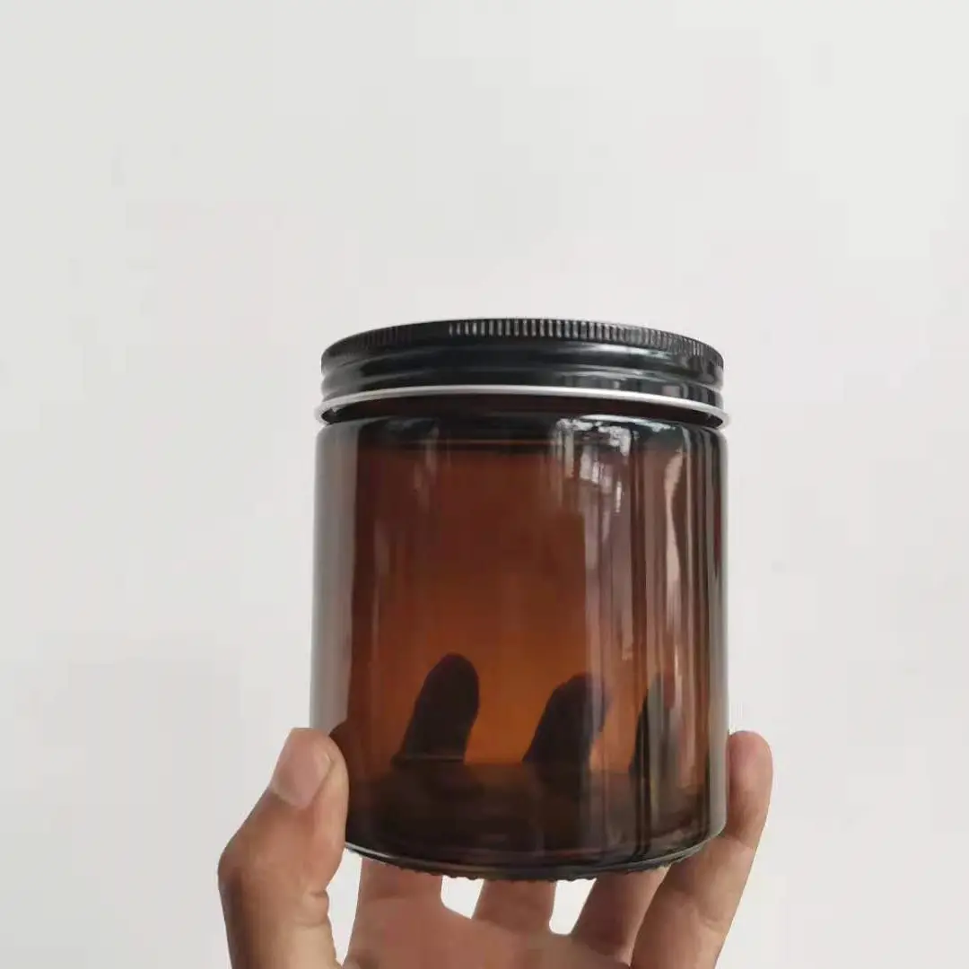 Anmei Stoples Lilin Amber Coklat Bulat Bening Silinder Besar 500Ml, Wadah Lilin untuk Lilin Beraroma