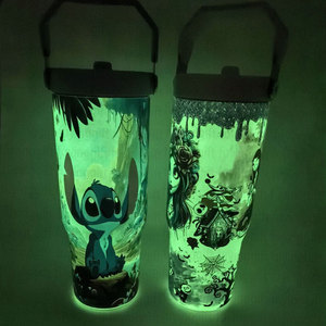 Tùy Chỉnh Thiết Kế Phát Sáng Trong Bóng Tối Chân Không Rơm Flask Giáng Sinh Halloween Đảng Sáng Uống Cốc Thép Không Gỉ Cốc - Product Image 1