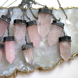 NM40505 Women Large Rose Quartz Crystal Healing Stone Point Obelisk Pendulum Pendant Necklace <strong>Witch</strong> Wicca Gift <strong>Jewellery</strong> - Product Image 1
