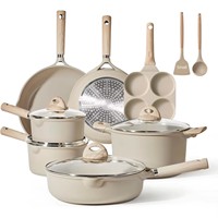 17-teiliges Umweltfreundliches Klassisches Kochgeschirr-Set für Zuhause und Küche mit Gas-Granit-Antihaftbeschichtung, Bratpfannen, Kasserollen, Dampfkorb und Ofengeeignung