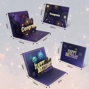 Cheap Price Custom Firework Music Cards Greeting Happy Birthday Cards Song 3D Pop Up Happy Birthday Cards