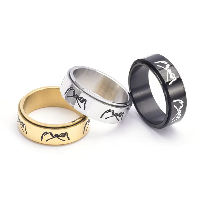 JZ23015 New Rotating Couples Matching Rings Stainless Steel Pinky Promise Spinner Ring Men Women Fashion Jewelry Wedding Band