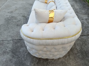 PZ HOME Luxury White Velvet love Seat Three Seat Tufted Living Room <b>Sofas</b> <b>Sofa</b> with Golden Stainless Steel Decoration - Product Image 5