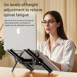 Support pour ordinateur portable en alliage d'aluminium, réglable en hauteur sur 6 niveaux, support ergonomique léger, support pliable triangulaire stable - Product Image 5