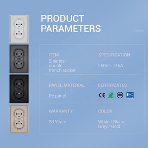 16A phích cắm ổ cắm kép tiêu chuẩn Châu Âu pháp ổ cắm chống cháy PC Bảng điều chỉnh 250V điện treo tường trang trí ổ cắm - Product Image 6