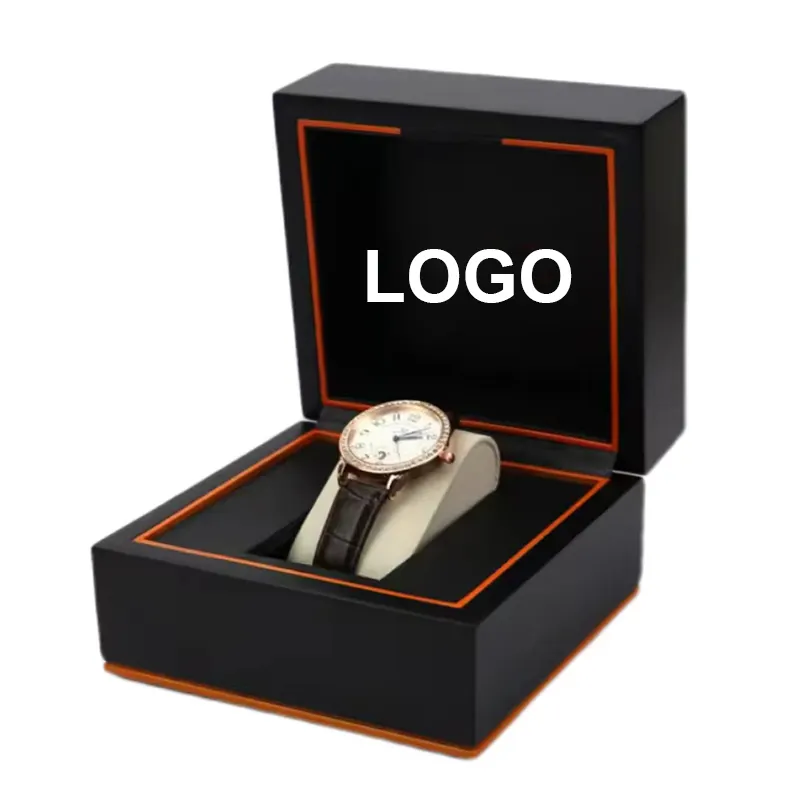 Cajas de regalo de reloj de cartón rígido magnético de lujo negro con logotipo personalizado caja de embalaje de reloj