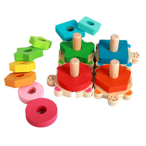 Cartone animato in legno impilamento anelli torre <span class=keywords><strong>Montessori</strong></span> giocattoli forma riconoscimento colore blocchi corrispondenti arcobaleno Stacker apprendimento bambino - Product Image 2