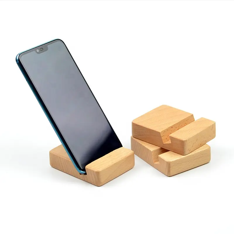 Support de base carré en hêtre accessoires de support de téléphone portable support de téléphone support de bureau paresseux en bois Apple Iphone bois couleur 1 pièces