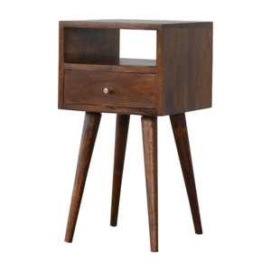 Solid Wood <b>Mini</b> Nightstand 1 Drawer 1 Open Slot Chestnut Brown Bedside <b>Table</b> Storage - Product Image 4