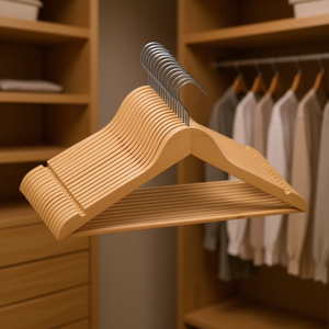 Cintres en bois de qualité supérieure, lot de 20, crochets antidérapants en acier inoxydable, organisateur de placard, forme rectangulaire marron - Product Image 2