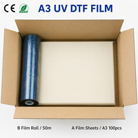 Feuilles de film A3 UV DTF AB à décollement à froid, film de transfert cristallin haute brillance pour impression sur tasses, bouteilles et coques de téléphone, 100 pièces