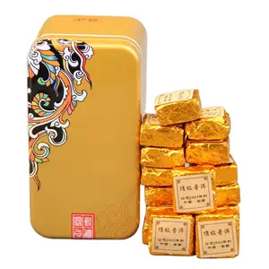 Yunnan Chinese traditional mask tin box small golden square cake puer tea