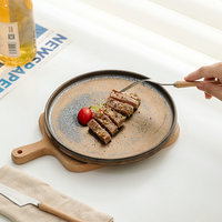 Assiette à steak occidentale peu profonde Jiutian en céramique de 8 pouces, style vintage, avec glaçure dorée, compatible micro-ondes, vaisselle commerciale distinctive