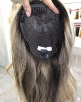 Topper de couleur balayage de qualité salon de luxe pour femmes, 100% cheveux humains européens, postiches à clips avec base en soie 4x4