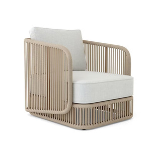 Ensemble de canapés d'extérieur en corde tressée avec coussins beige clair et oreillers terre cuite, mobilier de patio résistant aux intempéries pour jardin et terrasse - Product Image 5